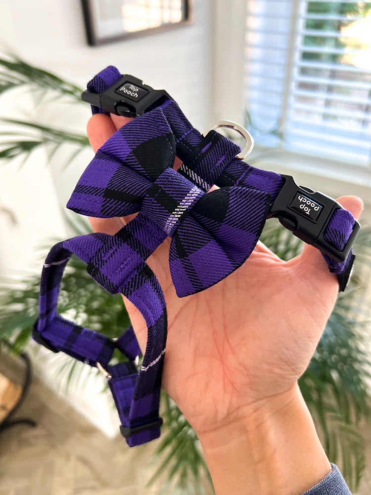 Purple Tartan Dog Harness