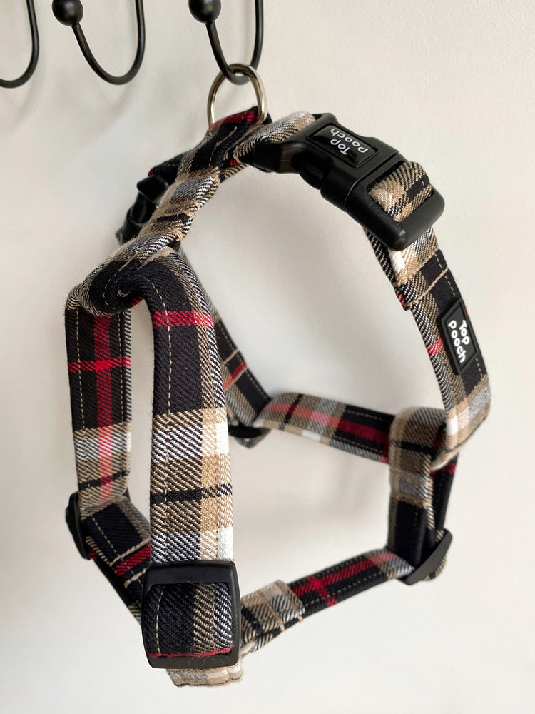 Black and Gold Tartan Dog Harness| Handmade Dog Harness Fabric