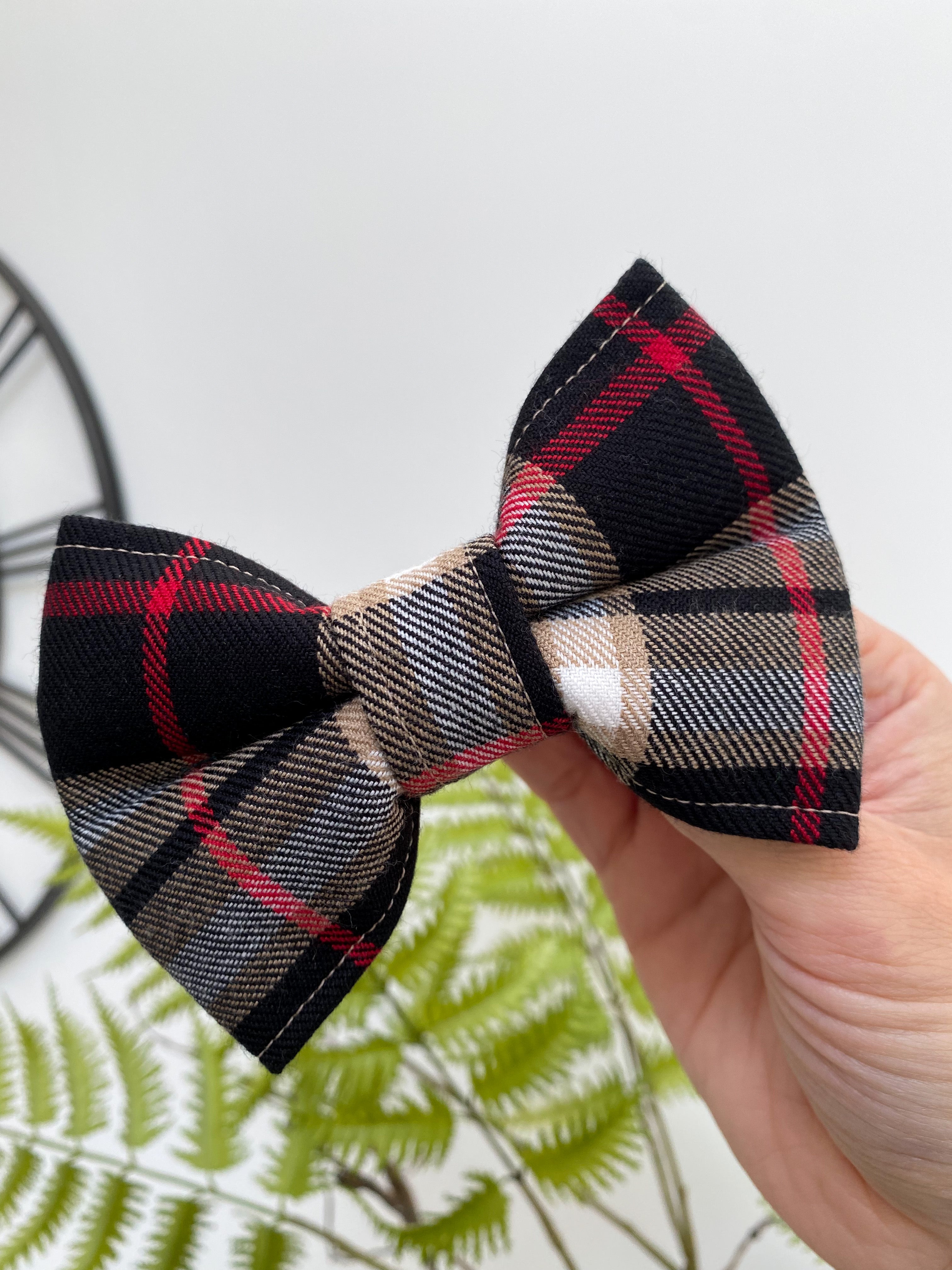 Plaid dog bow tie best sale