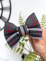 Light Grey + Red Stripe Dog Bow Tie